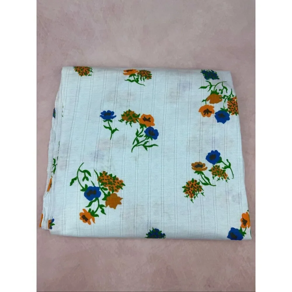 Vintage 1970s Floral Fabric Flower Power Mod MCM Pointelle Knit 50x96”